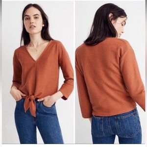 Madewell Texture & Thread Longsleeve Rust Tie-Waist Top XS EUC